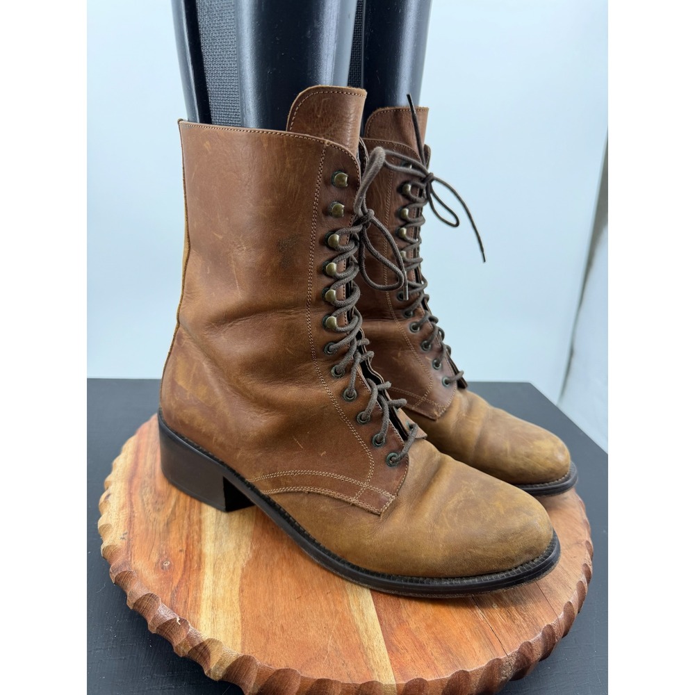Guess Vintage Combat Boots Women 9.5 Brown Leather Made in Spain Victorian
